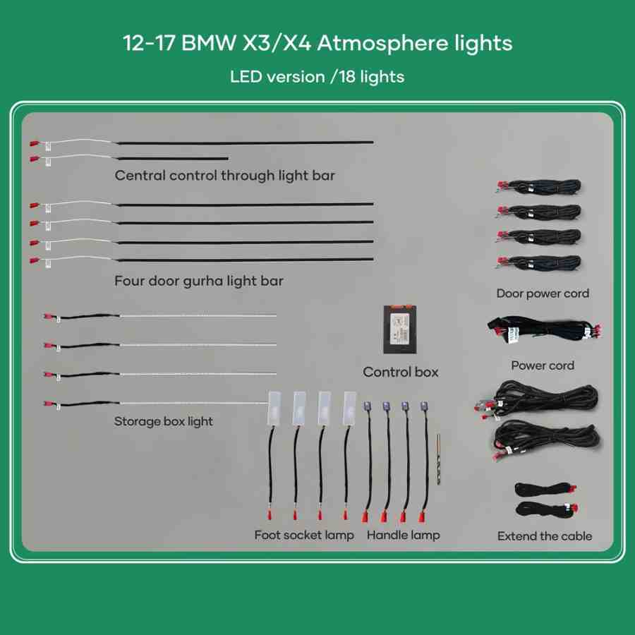 DIQ AMBIENT BMW X3 (F25) (Digital iQ Ambient Light for BMW X3 (F25) / X4 (F26) mod. 2011-2018 with 17 Lights, 11 Colours)