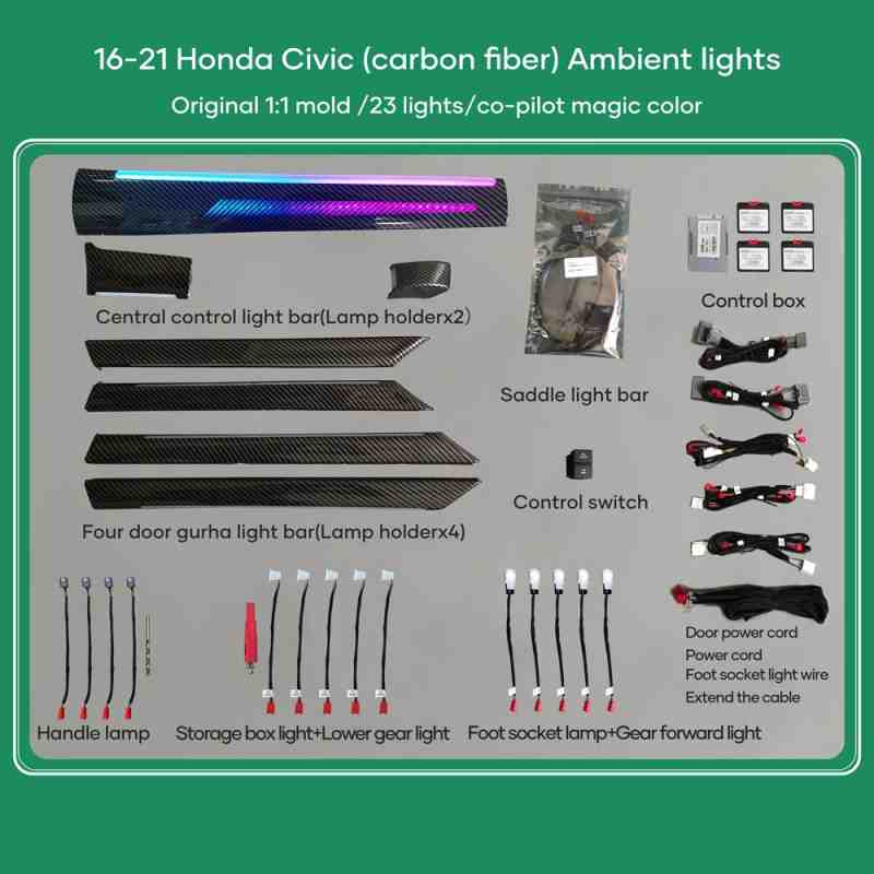 DIQ AMBIENT HONDA CIVIC Χ CF (Digital iQ Ambient Light for Honda Civic mod. 2016-2021 with 21 Lights, Carbon Fiber)
