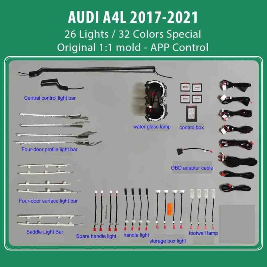 DIQ AMBIENT AUDI A4L LASER (8W) mod. 2017-2021 (Digital iQ Ambient Light for Audi A4L mod. 2017-2021, 26 Lights)