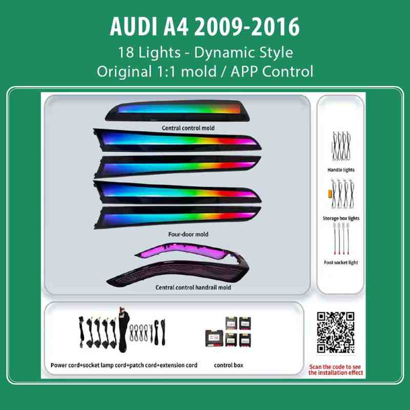 DIQ AMBIENT AUDI A4 (8K) DYN (Digital iQ Ambient Light for Audi A4 mod. 2009-2016 with 18 Lights - Dynamic Style)