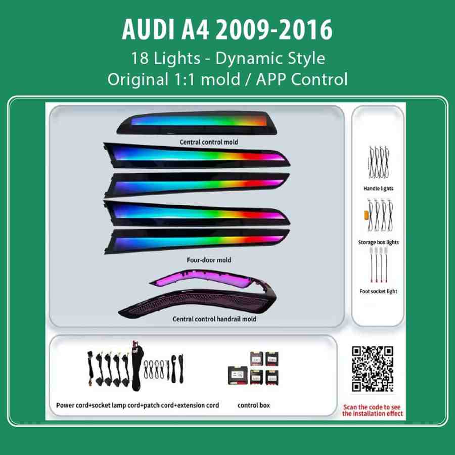 DIQ AMBIENT AUDI A4 (8K) DYN (Digital iQ Ambient Light for Audi A4 mod. 2009-2016 with 18 Lights - Dynamic Style)