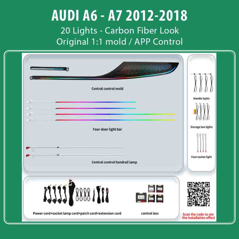 DIQ AMBIENT AUDI A6 - A7 CARBON (Digital iQ Ambient Light for Audi A6 mod. 2012-2018 with 20 Lights, Carbon Fiber Look)