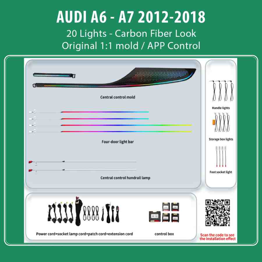 DIQ AMBIENT AUDI A6 - A7 CARBON (Digital iQ Ambient Light for Audi A6 mod. 2012-2018 with 20 Lights, Carbon Fiber Look)