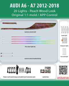 DIQ AMBIENT AUDI A6 - A7 WOOD (Digital iQ Ambient Light for Audi A6 mod. 2012-2018 with 20 Lights, Peach Wood Look)