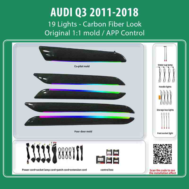DIQ AMBIENT AUDI Q3 (8U) DYN (Digital iQ Ambient Light for Audi Q3 mod. 2011-2018 with 19 Lights, Carbon Look)