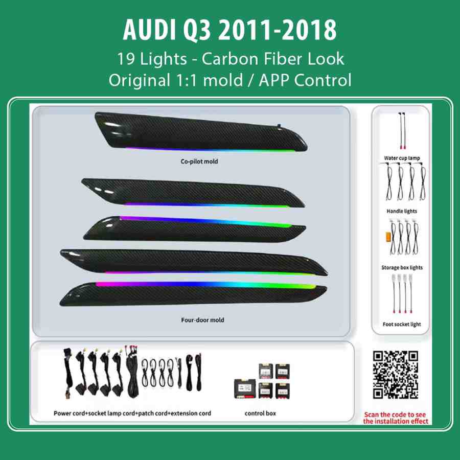 DIQ AMBIENT AUDI Q3 (8U) DYN (Digital iQ Ambient Light for Audi Q3 mod. 2011-2018 with 19 Lights, Carbon Look)