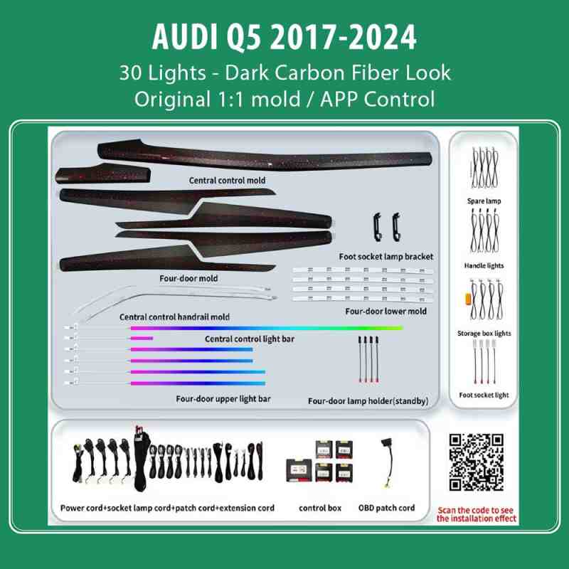 DIQ AMBIENT AUDI Q5 HC-AD22X DARK CF (Digital iQ Ambient Light for Audi Q5 mod. 2017-2024 with 30 Lights, Dark Carbon Fiber Look)