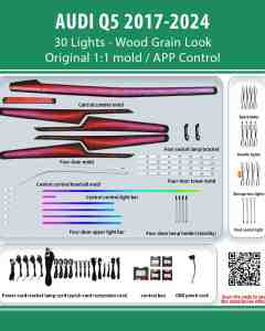 DIQ AMBIENT AUDI Q5 HC-AD22C WOOD (Digital iQ Ambient Light for Audi Q5 mod. 2017-2024 with 30 Lights, Wood Grain Look)