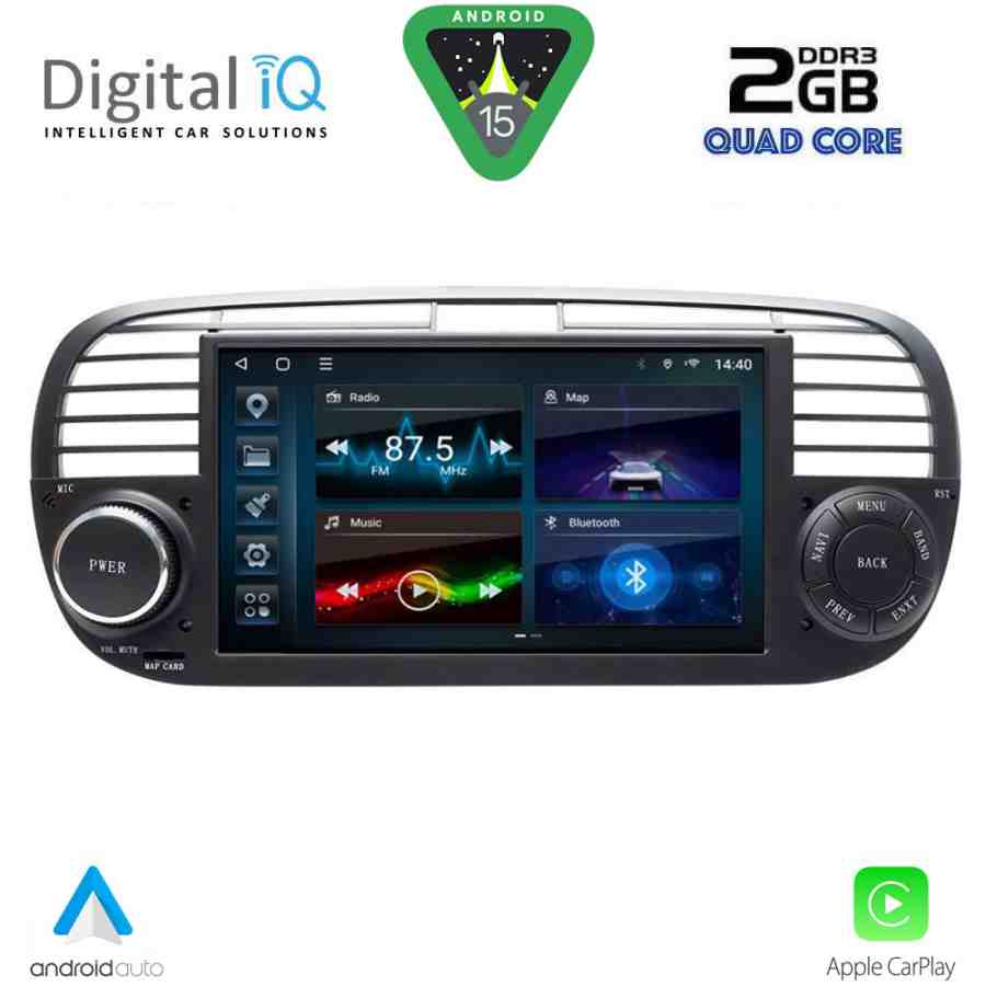DIGITAL IQ BLD 265BL_CPA (7" DECK) MULTIMEDIA SYSTEM for FIAT 500 mod. 2007-2015 (BLACK)