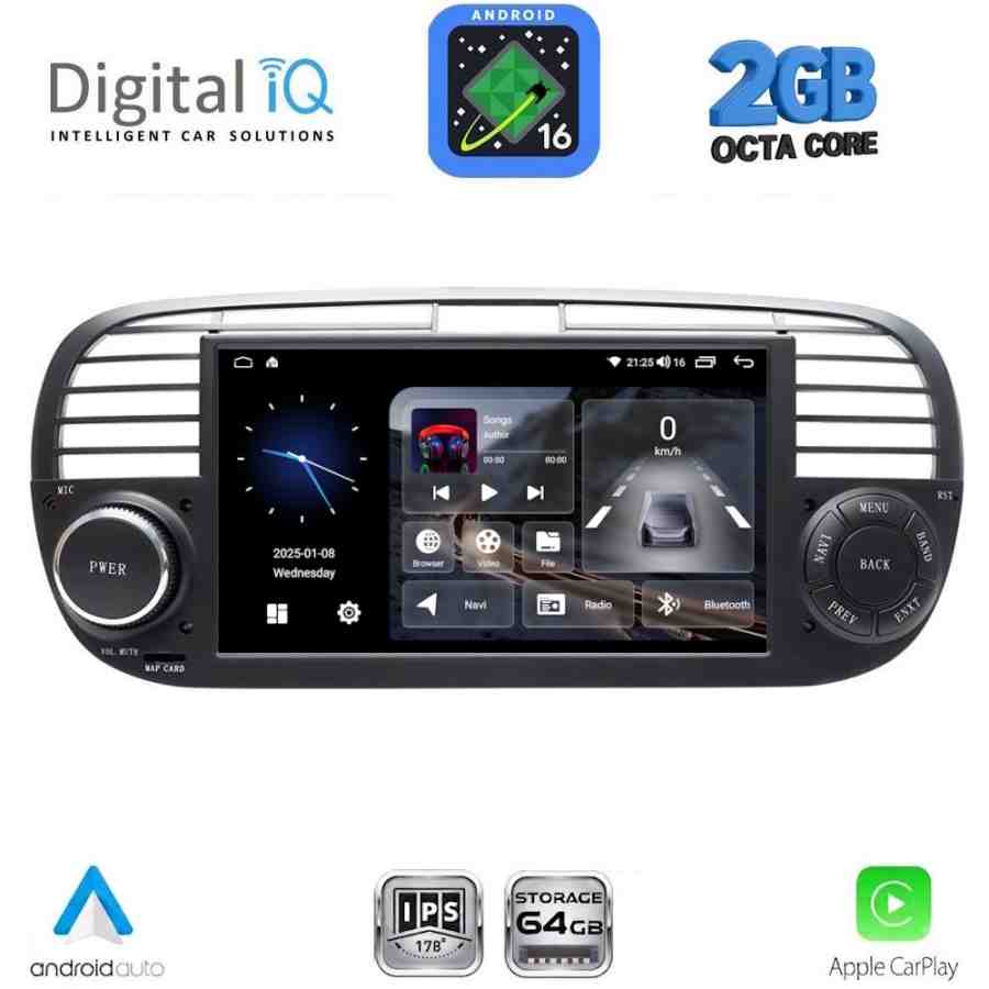 DIGITAL IQ BLE 365BL_CPA (7" DECK) MULTIMEDIA SYSTEM for FIAT 500 mod. 2007-2015 (BLACK)