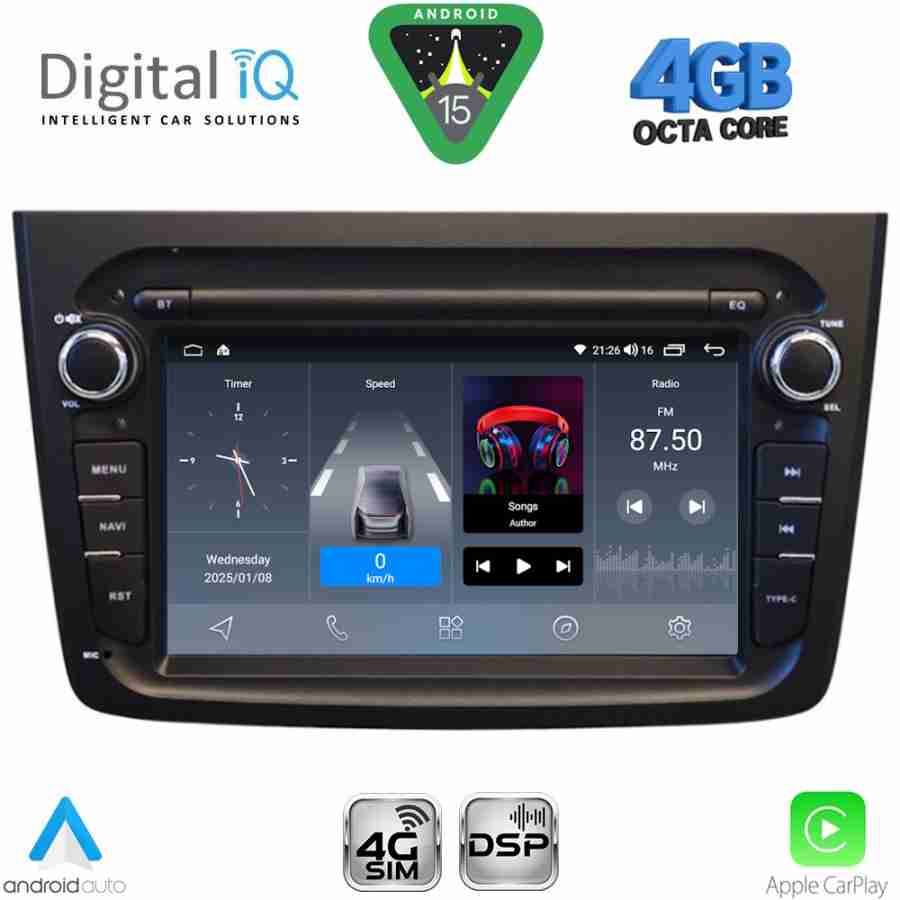 DIGITAL IQ BLG 457BL_CPA (7" DECK) MULTIMEDIA SYSTEM for ALFA ROMEO MITO mod. 2008-2018 (BLACK)