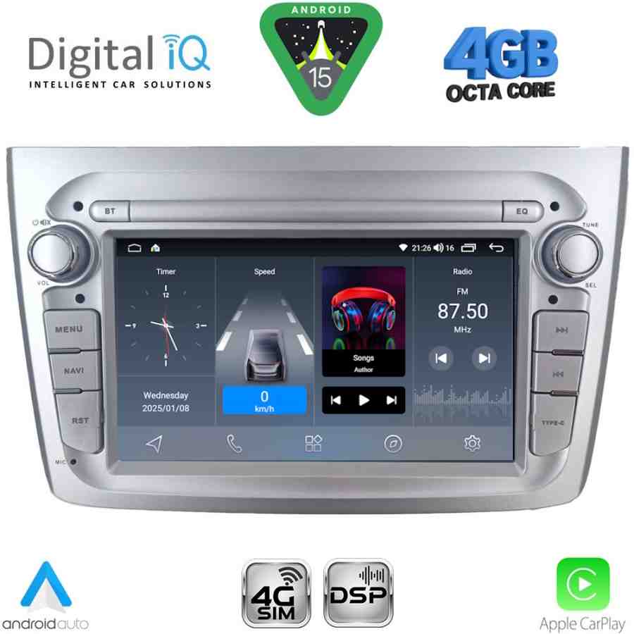 DIGITAL IQ BLG 457SL_CPA (7" DECK) MULTIMEDIA SYSTEM for ALFA ROMEO MITO mod. 2008-2018 (SILVER)
