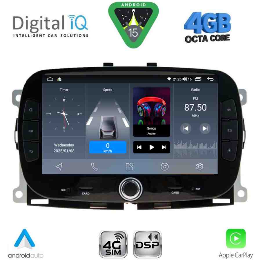 DIGITAL IQ BLG 498_CPA (7" DECK) MULTIMEDIA SYSTEM for FIAT 500 mod. 2016-2025