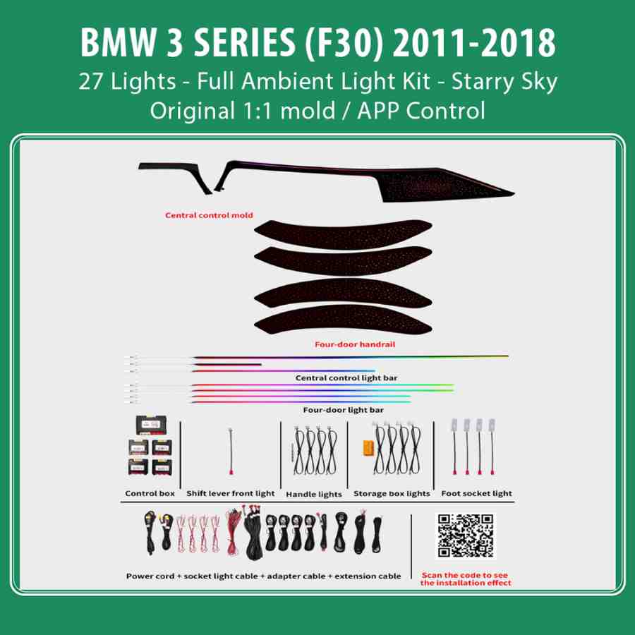 DIQ AMBIENT BMW S.3 BM04M6 FULL (Digital iQ Ambient Light for BMW Series 3 (F30) mod. 2011-2018 with 27 Lights, Full Kit, Starry Sky)