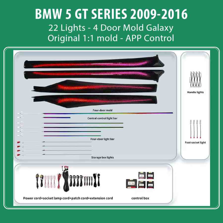 DIQ AMBIENT BMW S.5 GT BM15Y (Digital iQ Ambient Light for BMW Series 5 GT (F07) mod.2009-2016 with 22 Lights, Galaxy)