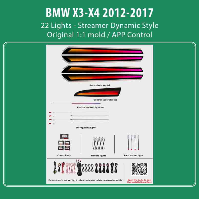 DIQ AMBIENT BMW X3  - X4 BM02D DYN (Digital iQ Ambient Light for BMW X3 (F25) / X4 (F26) mod. 2012-2017 with 22 Lights, Streamer Dynamic)