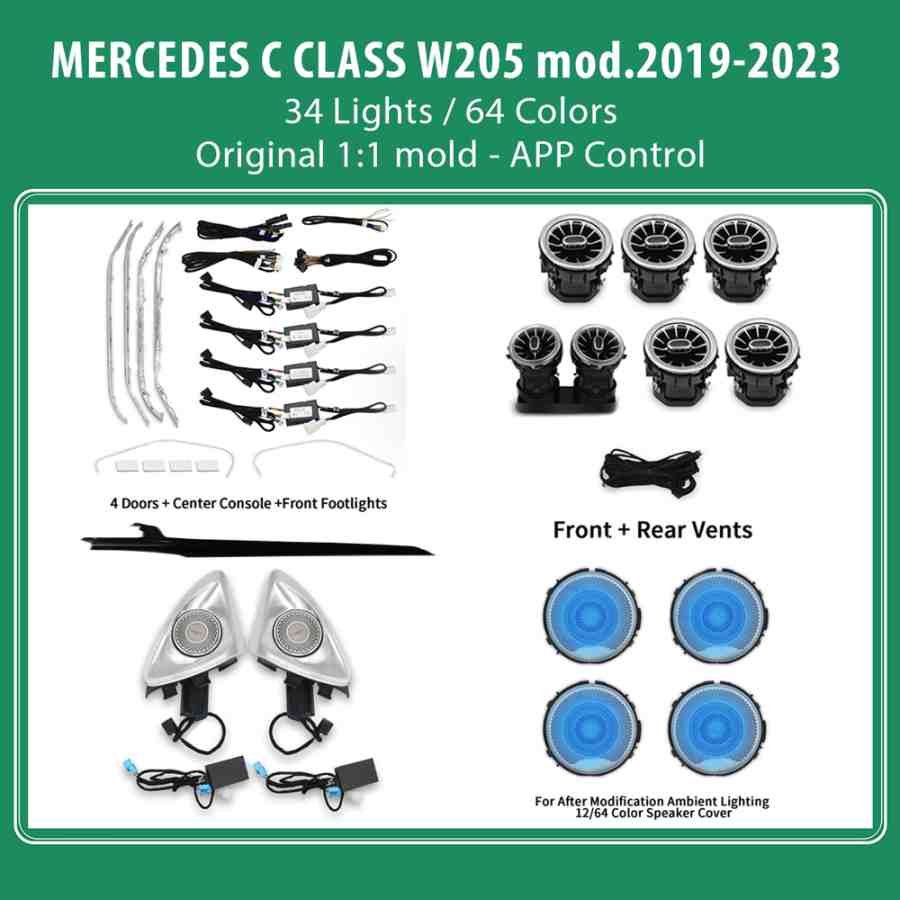 DIQ AMBIENT 8161 DCP2 (FK) - BENZ C (W205) (Digital iQ Ambient Light for Mercedes C (W205) mod. 2019-2023 with 34 Lights FULLKIT)