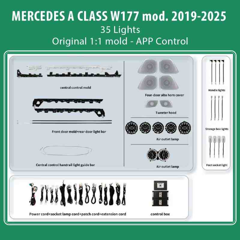 DIQ AMBIENT BENZ 8177 TRIM (Digital iQ Ambient Light Kit for MERCEDES A CLASS W177 mod. 2019-2025 35 Lights Trim Kit)