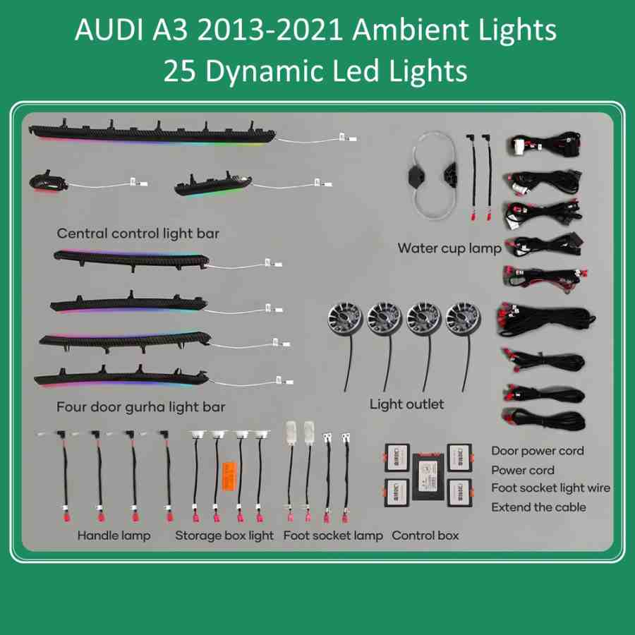 DIQ AMBIENT AUDI A3 (8V) DYN Dragon Scale Style (Digital iQ Dynamic Ambient Light Audi A3 mod. 2013-2021, 25 Lights with Airvent)