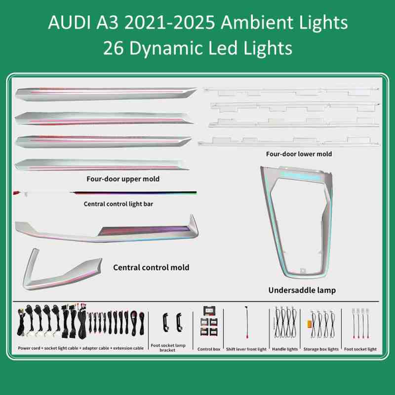 DIQ AMBIENT AUDI A3 (8Y) DYN FK mod. 2021-2025 (Digital iQ Ambient Light for Audi A3 (8Y) mod. 2021-2025 with 26 Lights - FULLKIT)
