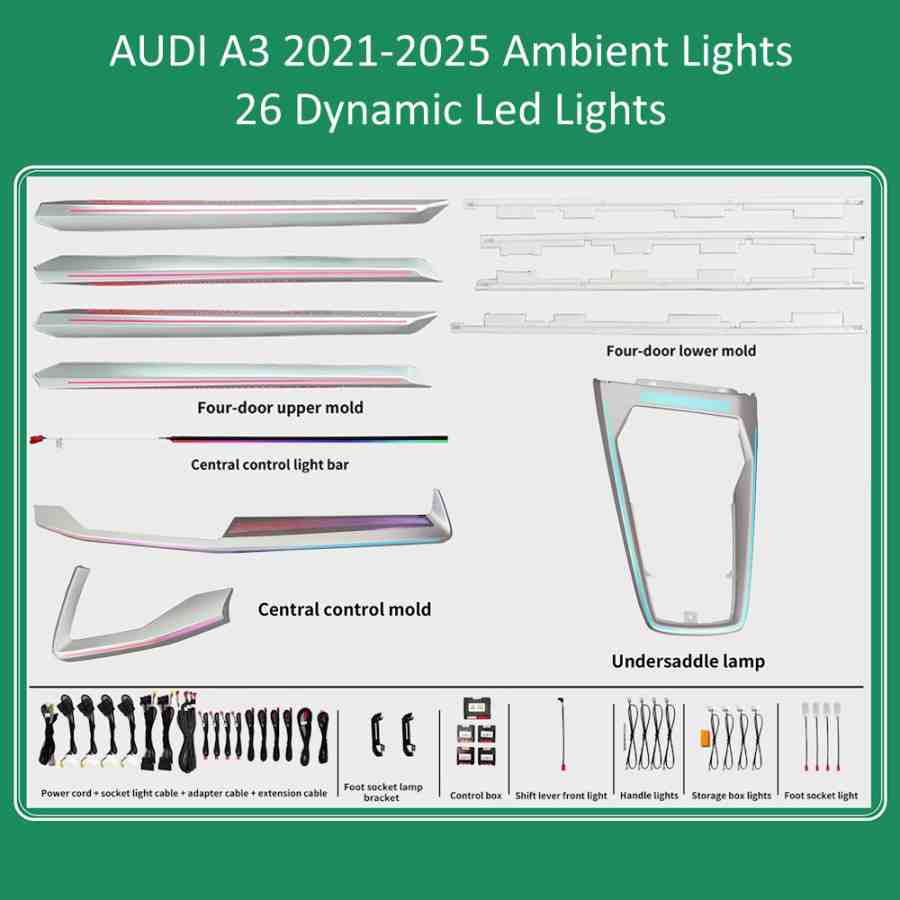 DIQ AMBIENT AUDI A3 (8Y) DYN FK mod. 2021-2025 (Digital iQ Ambient Light for Audi A3 (8Y) mod. 2021-2025 with 26 Lights - FULLKIT)