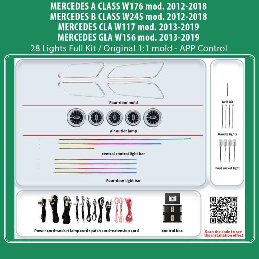 DIQ AMBIENT BENZ BC13M3 FULL KIT (Digital iQ Ambient Light MERCEDES A-B-CLA-GLA mod. 2012-2020, 28 Lights Full Kit)