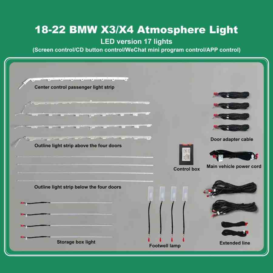 DIQ AMBIENT BMW X3-X4 (G01) mod. 2018> (Digital iQ Ambient Light for BMW X3 - X4 mod. 2018> with 17 Lights, 11 Colours)