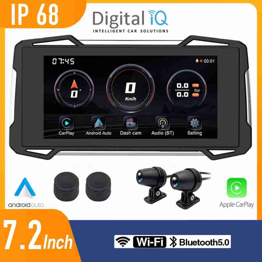 DIGITAL IQ PNA 7200_CPA (7.25inc) MOTORCYCLE CARPLAY-ANDROID AUTO (with TPMS - 2 DVR CAMERAS)