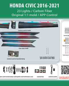 DIQ AMBIENT HONDA CIVIC Χ CF DYN (Digital iQ Ambient Light for Honda Civic mod. 2016-2021 with 23 Lights, Carbon Fiber Dynamic)