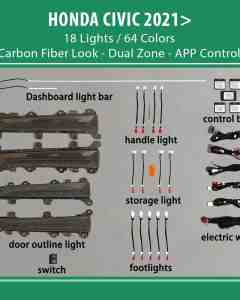 DIQ AMBIENT HONDA CIVIC XI mod. 2021> (Digital iQ Ambient Light for Honda Civic mod. 2021> with 18 Lights)
