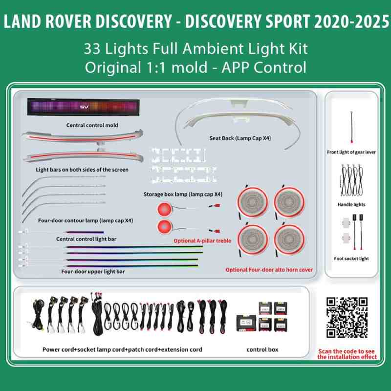 DiQ AMBIENT LAND ROVER DISCOVERY LRDS19FK (Digital iQ Ambient Light for LAND ROVER DISCOVERY - DISCOVERY SPORT mod. 2020-2025 with 33 Lights, Full Kit)