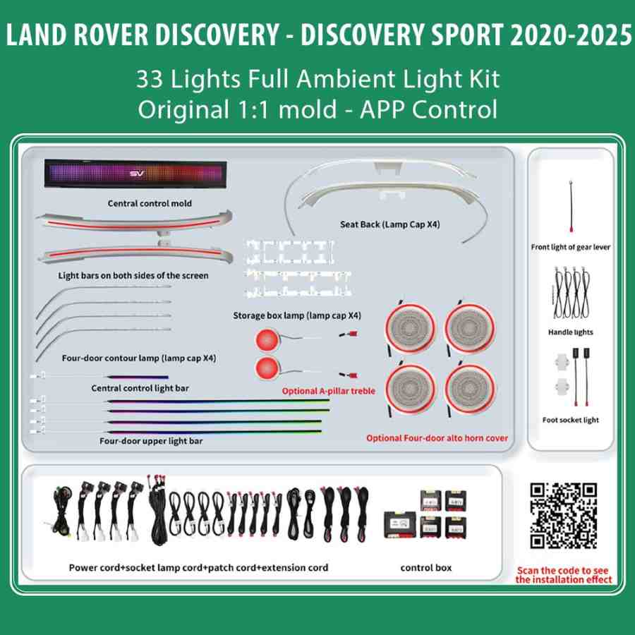 DiQ AMBIENT LAND ROVER DISCOVERY LRDS19FK (Digital iQ Ambient Light for LAND ROVER DISCOVERY - DISCOVERY SPORT mod. 2020-2025 with 33 Lights, Full Kit)