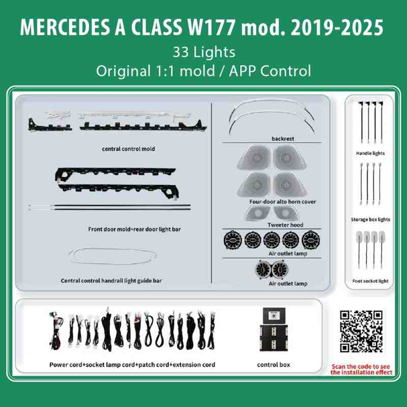 DIQ AMBIENT MERCEDES A BC14M5 (Digital iQ Ambient Light Kit for MERCEDES A CLASS W177 mod. 2019-2025, 33 Lights)