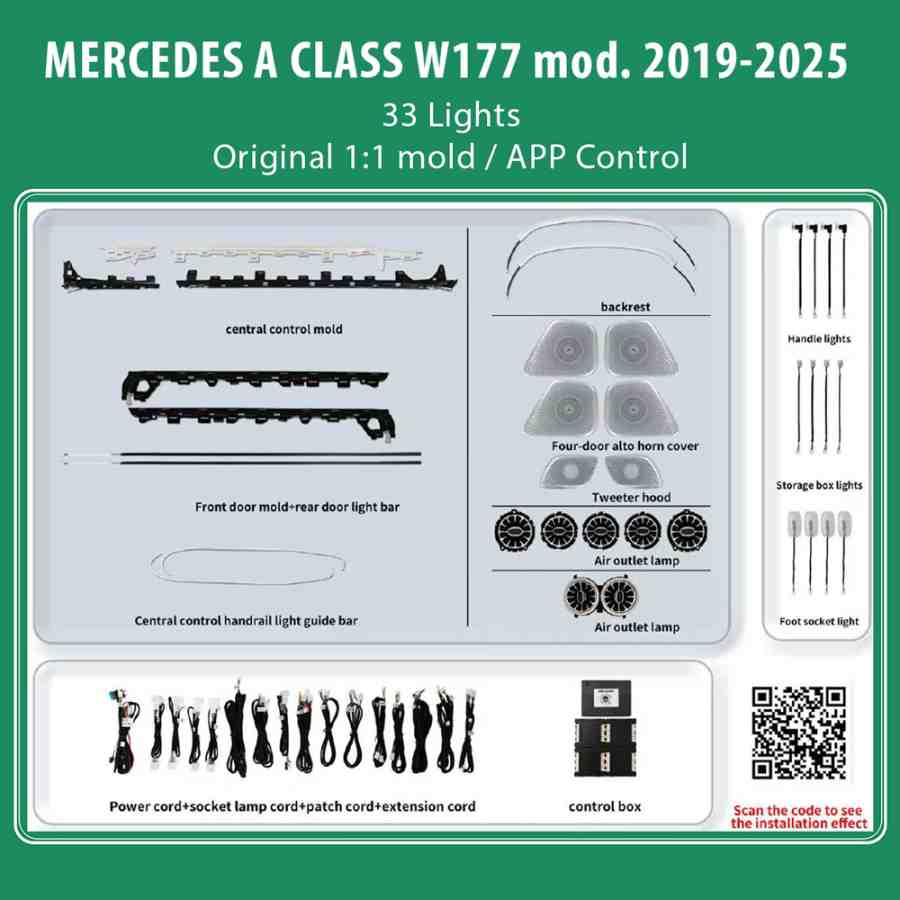 DIQ AMBIENT MERCEDES A BC14M5 (Digital iQ Ambient Light Kit for MERCEDES A CLASS W177 mod. 2019-2025, 33 Lights)