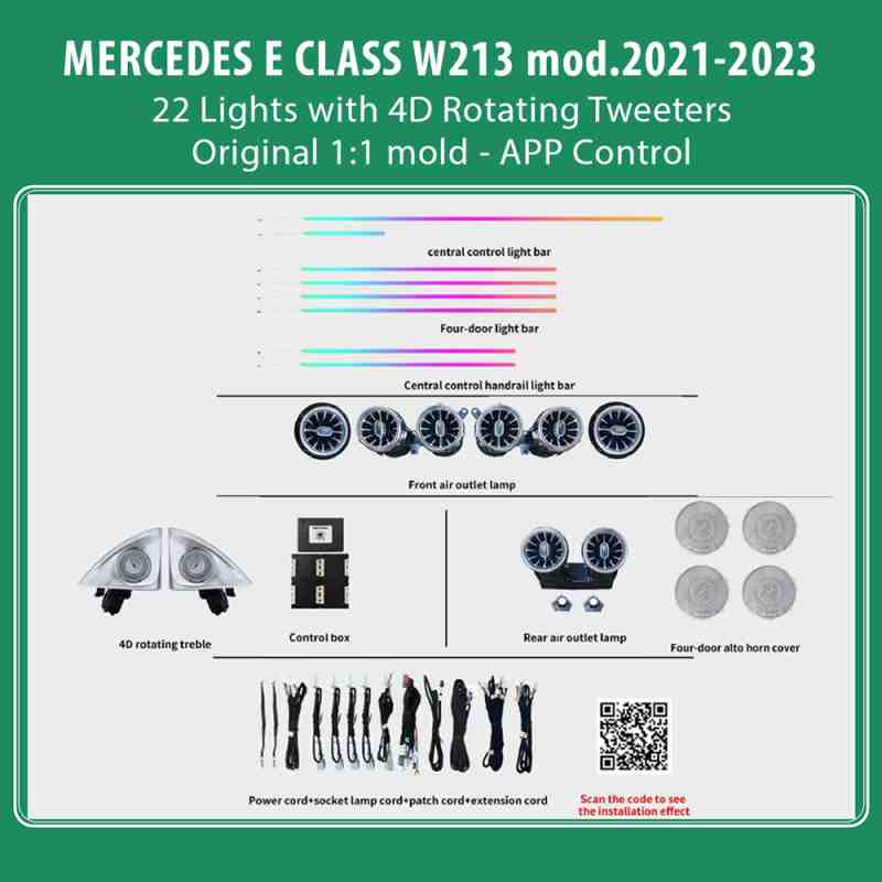 DIQ AMBIENT MERCEDES E (W213) BC07M5X (Digital iQ Ambient Light for Mercedes E (W213) mod. 2021-2023 with 22 Lights)