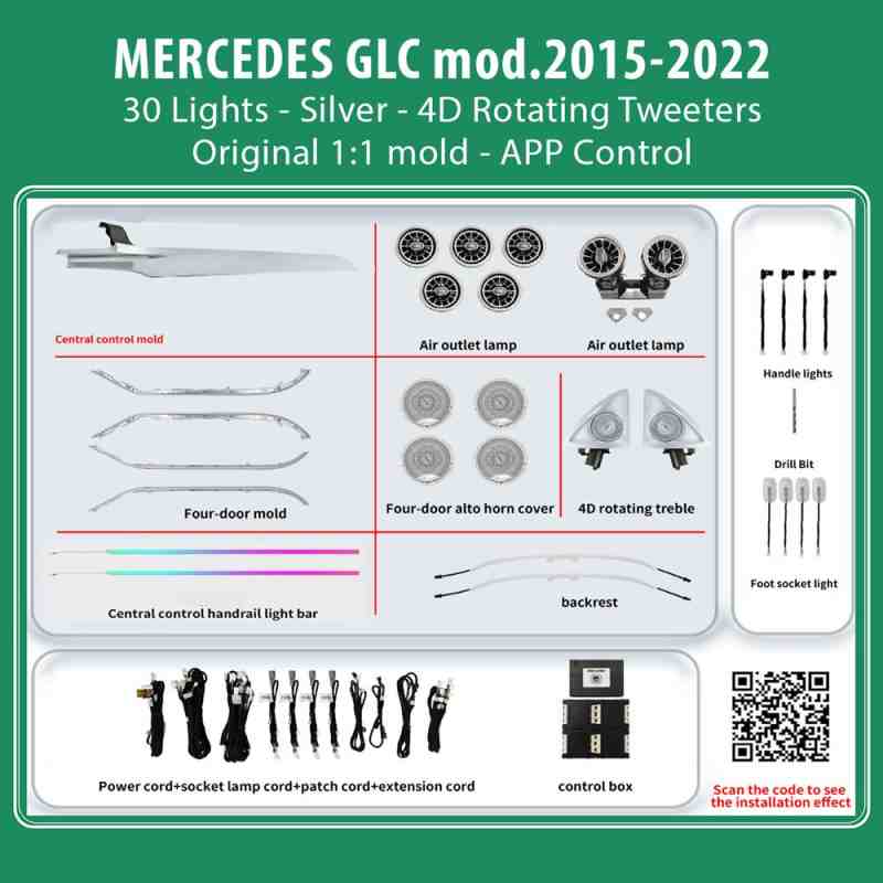 DIQ AMBIENT MERCEDES GLC BGLC10M7 (Digital iQ Ambient Light for Mercedes GLC (X253) mod. 2015-2022 with 30 Lights, Silver)