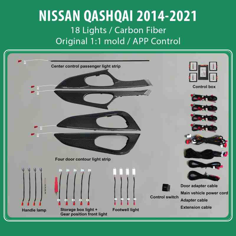 DIG AMBIENT NISSAN QASHQAI II (CF) (Digital iQ Ambient Light for NISSAN QASHQAI mod. 2014-2021 with 18 Lights) CARBON FIBER