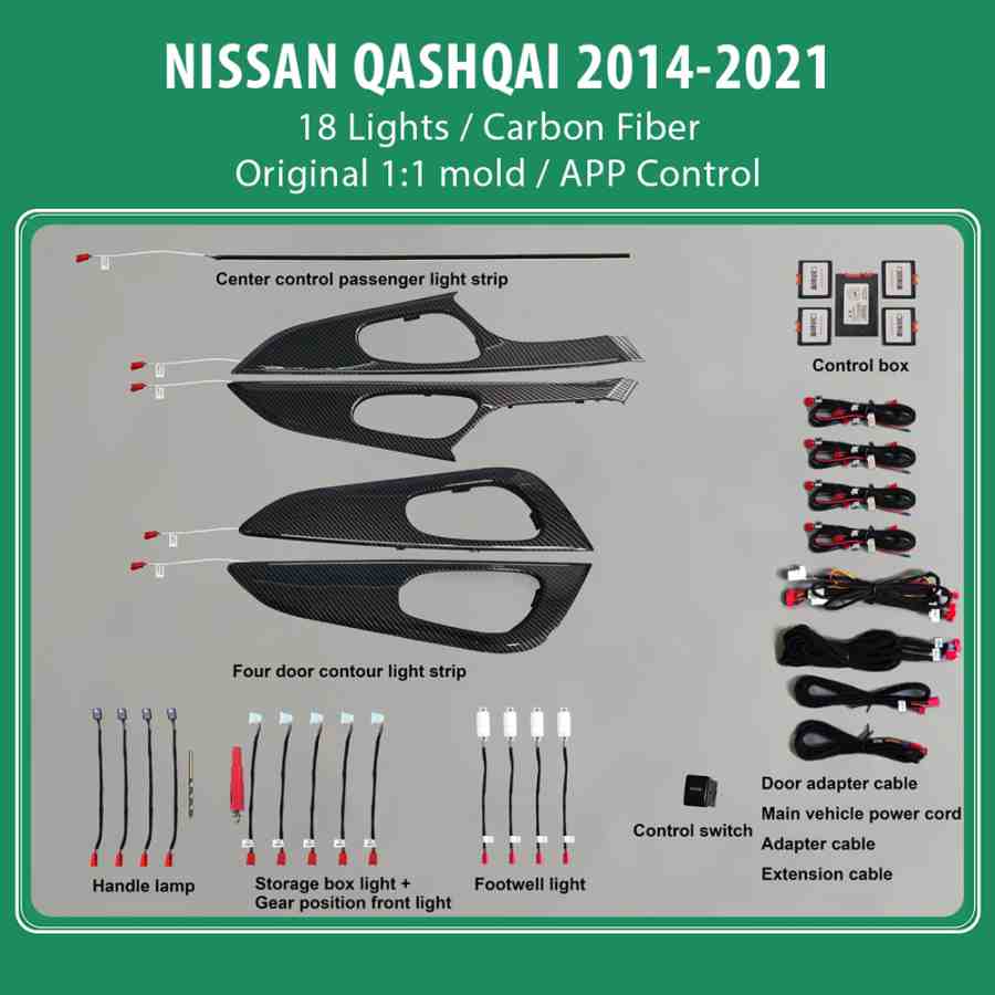 DIG AMBIENT NISSAN QASHQAI II (CF) (Digital iQ Ambient Light for NISSAN QASHQAI mod. 2014-2021 with 18 Lights) CARBON FIBER