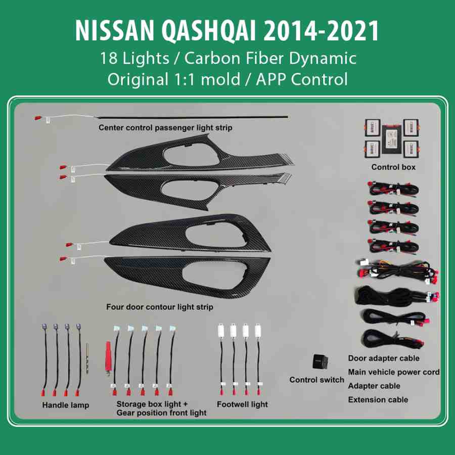 DIQ AMBIENT NISSAN QASHQAI II (CF) DYN (Digital iQ Ambient Light for NISSAN QASHQAI mod. 2014-2021 with 18 Lights) CARBON FIBER DYNAMIC