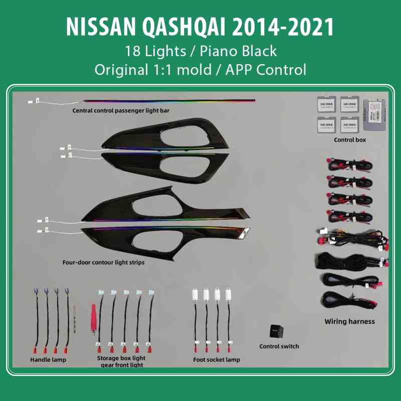 DIG AMBIENT NISSAN QASHQAI II (PB) (Digital iQ Ambient Light for NISSAN QASHQAI mod. 2014-2021 with 18 Lights) PIANO BLACK