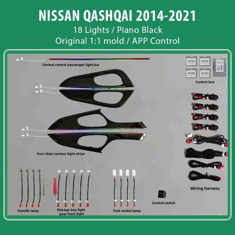 DIG AMBIENT NISSAN QASHQAI II (PB) (Digital iQ Ambient Light for NISSAN QASHQAI mod. 2014-2021 with 18 Lights) PIANO BLACK