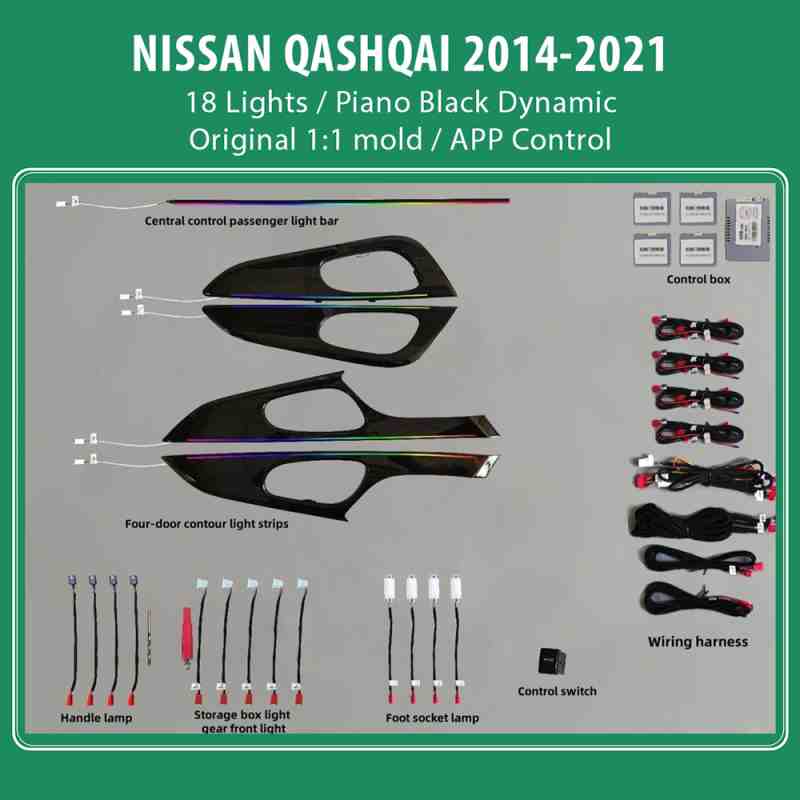DIQ AMBIENT NISSAN QASHQAI II (PB) DYN (Digital iQ Ambient Light for NISSAN QASHQAI mod. 2014-2021 with 18 Lights) PIANO BLACK DYNAMIC