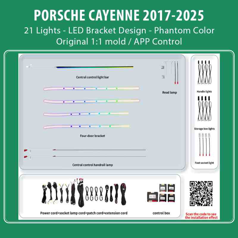 DIQ AMBIENT PORSCHE CAYENNE BSJ02M (Digital iQ Ambient Light for Porsche Cayenne mod. 2017-2025 with 21 Lights, Phantom)