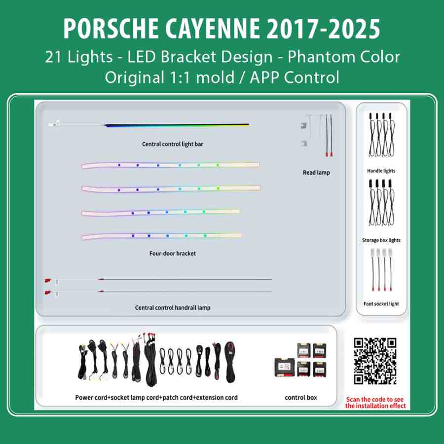 DIQ AMBIENT PORSCHE CAYENNE BSJ02M (Digital iQ Ambient Light for Porsche Cayenne mod. 2017-2025 with 21 Lights, Phantom)