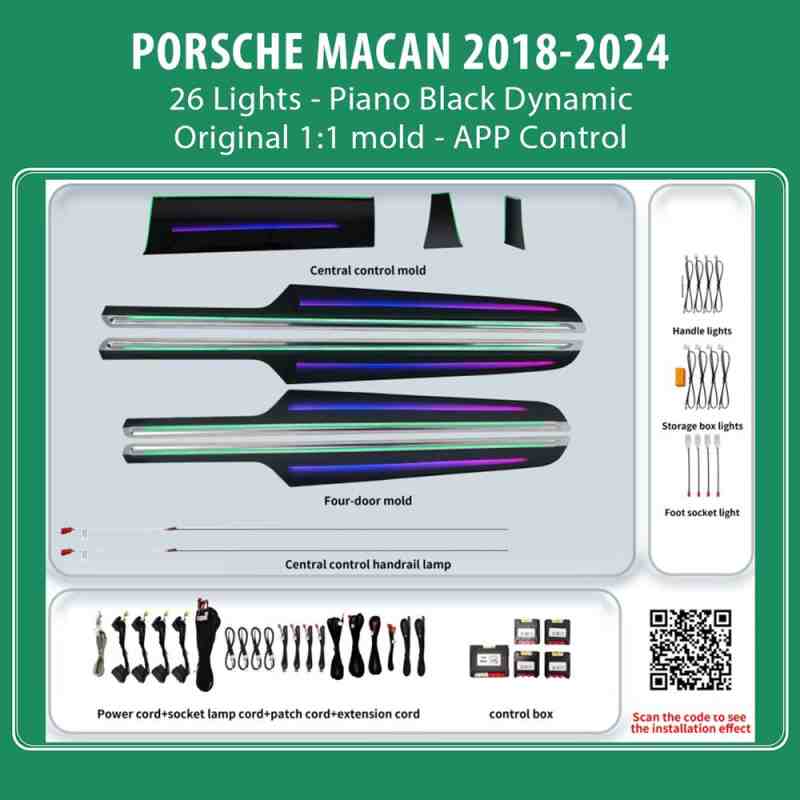 DIQ AMBIENT PORSCHE BSJ03D (Digital iQ Ambient Light for Porsche Macan mod. 2018-2024 with 26 Lights) PIANO BLACK DYNAMIC
