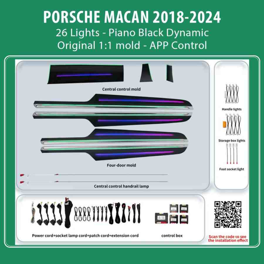 DIQ AMBIENT PORSCHE BSJ03D (Digital iQ Ambient Light for Porsche Macan mod. 2018-2024 with 26 Lights) PIANO BLACK DYNAMIC