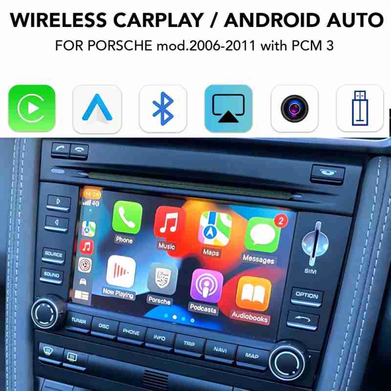 DIGITAL IQ PR 261 CPA (WIRELESS CARPLAY / ANDROID AUTO BOX with 2 CAMERA IN for PORSCHE mod. 2006-2011 with PCM 3 - 6.5'' Screen)