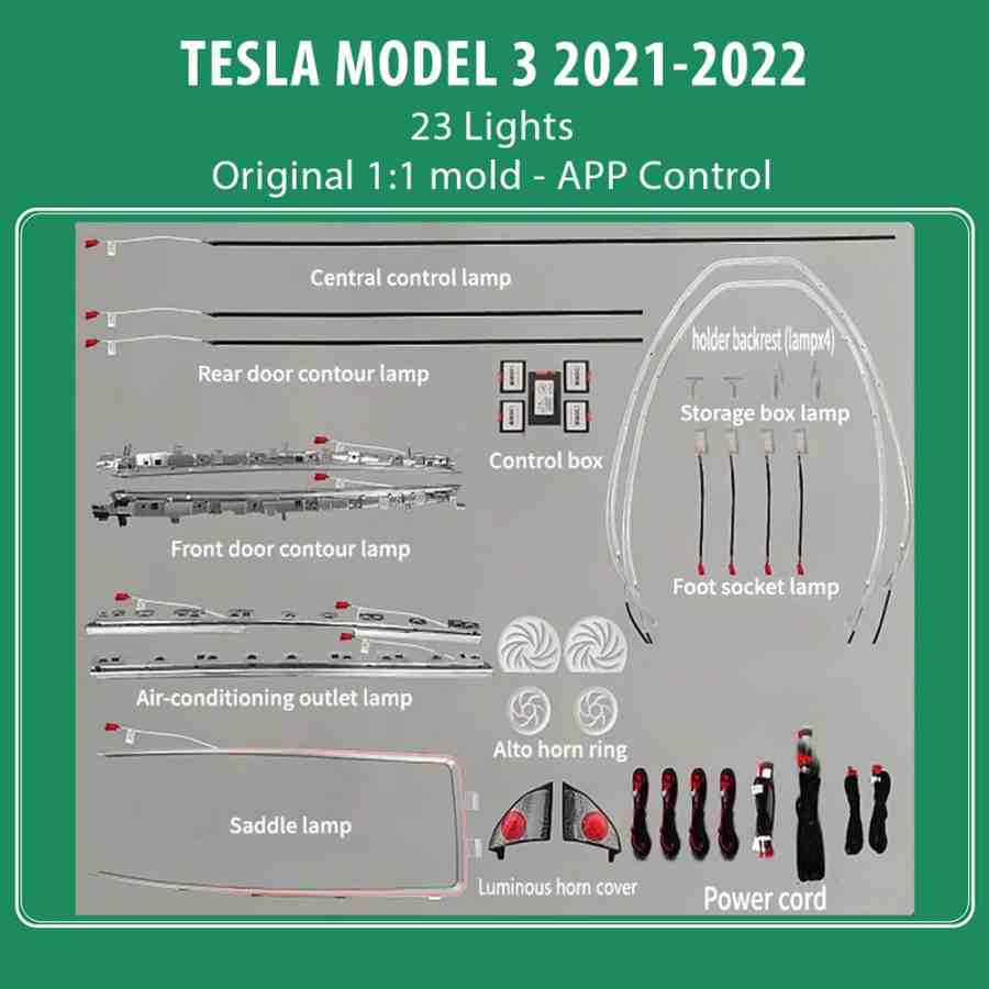 DIQ AMBIENT TESLA MODEL 3 mod.2021> (Digital iQ Ambient Light for Tesla Model 3 mod. 2021-2025 with 23 Lights)