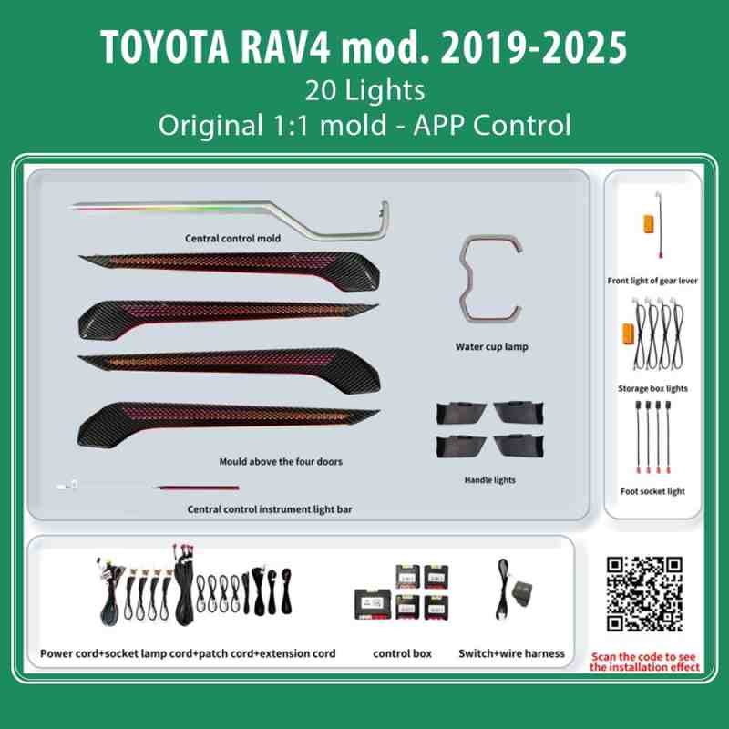 DIQ AMBIENT TOYOTA  FT04H (Digital iQ Ambient Light for Toyota RAV4 mod. 2019-2025 with 20 Lights, Dragon Scale)