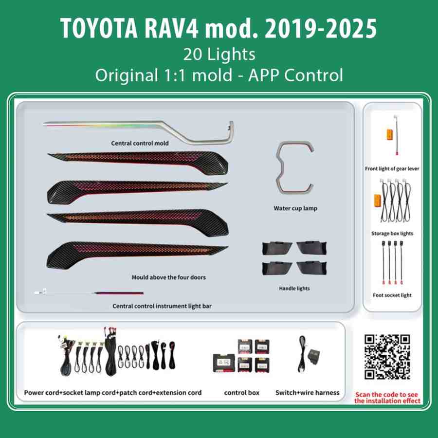 DIQ AMBIENT TOYOTA  FT04H (Digital iQ Ambient Light for Toyota RAV4 mod. 2019-2025 with 20 Lights, Dragon Scale)